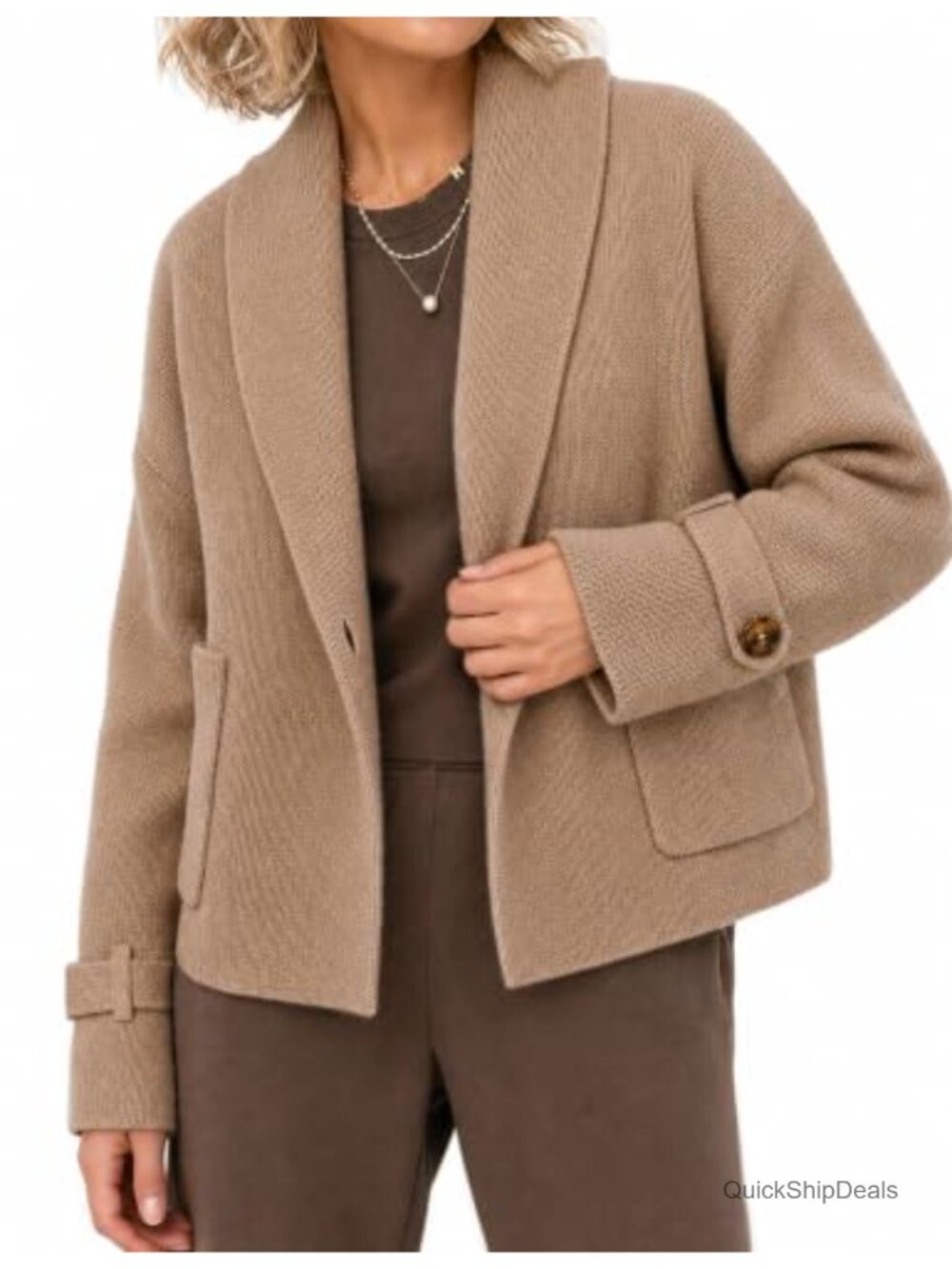 Open Front Chunky Knit Cardigan with Shawl Collar Pockets